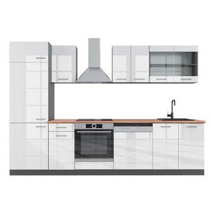 Vicco KUCHYŇSKÝ KOUT R-Line Bílý vysoký lesk/antracit 300 cm , PD Dub obraz