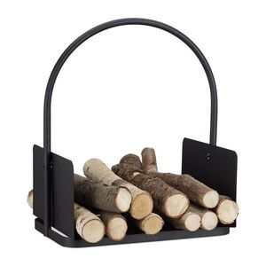 Relaxdays KOŠ Černý na dřevo ocel s madlem 46 cm obraz