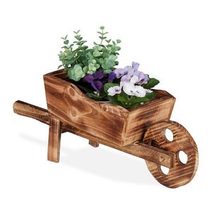 Relaxdays KOLEČKO Přírodní dřevo na květiny vintage 47 cm obraz