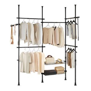 SoBuy STOJACÍ VĚŠÁK se 2 policemi Černá 62x75x200cm Industriální obraz