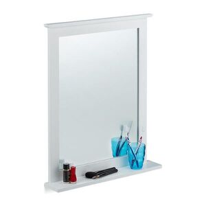 Relaxdays NÁSTĚNNÉ ZRCADLO Bílé bambus s poličkou 68x56 cm obraz