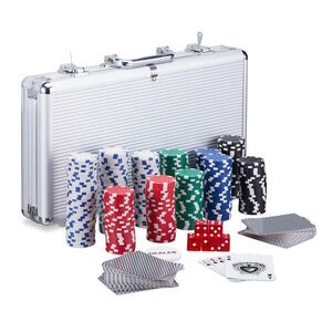 Relaxdays POKERSET Stříbrná 300-ks hliníkový kufřík obraz