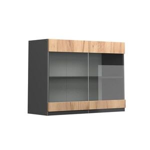 Vicco SKLENĚNÁ KUCHYŇSKÁ SKŘÍŇKA R-Line Zlatý mocný dub 80 cm Tvar J obraz