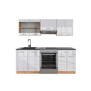 Vicco KUCHYŇSKÝ KOUT R-Line Bílý vysoký lesk/zlatý dub power 200 cm , PD Antracit obraz