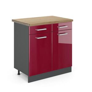 Vicco SPODNÍ SKŘÍŇKA KUCHYŇSKÉ LINKY R-Line Červená vysoký lesk 80 cm , PD Dub obraz