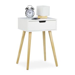 Relaxdays NOČNÍ STOLEK Bílá přírodní s zásuvkou MDF borovice 60 cm obraz