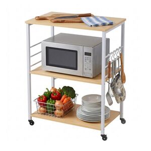 Relaxdays VOZÍK Přírodní kuchyňský 3-patra 60 cm obraz