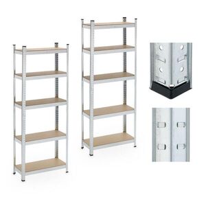 Relaxdays REGÁL Stříbrný 2ks-Set 5 polic 180x70x30 cm obraz