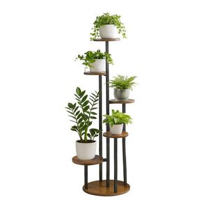 Relaxdays STOJAN na rostliny černý 5 polic kulatých kov 118, 5 cm obraz
