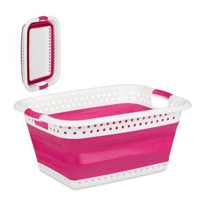 Relaxdays KOŠ NA PRÁDLO Růžový skládací plast 37 l obraz