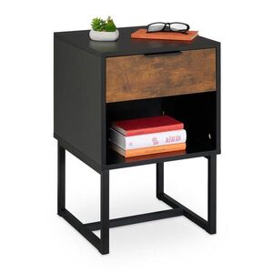 Relaxdays STOLEK Černá Hnědá dřevotříska kov se zásuvkou 40 cm obraz