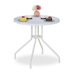Relaxdays BISTROSTŮL Bílý dřevěný vzhled kulatý D 80 cm plast ocel obraz