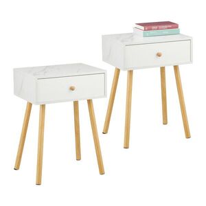Relaxdays NOČNÍ STOLEK Bílá mramorový vzhled se zásuvkou 2dílný-set obraz
