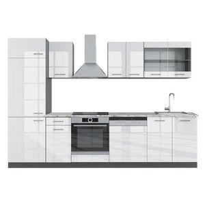 Vicco KUCHYŇSKÝ KOUT R-Line Bílý vysoký lesk/antracit 300 cm , PD Mramor obraz