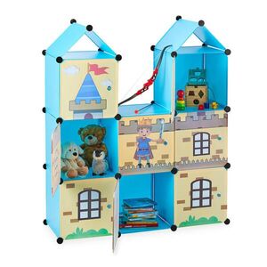Relaxdays REGÁL vícebarevný rytířský hrad 8-přihrádkový plast 128x110x37 cm obraz