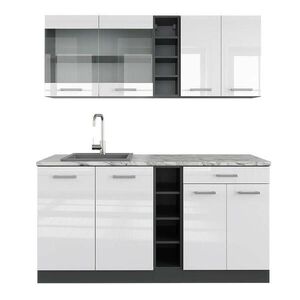Vicco JEDNOTKOVÁ KUCHYNĚ R-Line Bílý vysoký lesk/antracit 160 cm , PD Mramor obraz