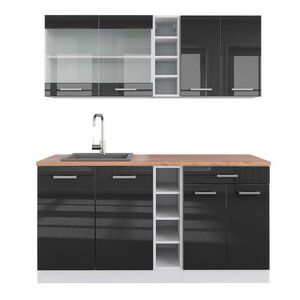 Vicco JEDNOTKOVÁ KUCHYNĚ R-Line Antracitový vysoký lesk/bílá 160 cm , PD Dub obraz