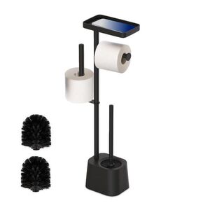 Relaxdays WC SOUPRAVA černá stojanová kov plast s poličkou 65 cm obraz