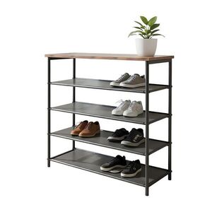 Relaxdays REGÁL černý hnědý kov s odkládací deskou 75 cm obraz