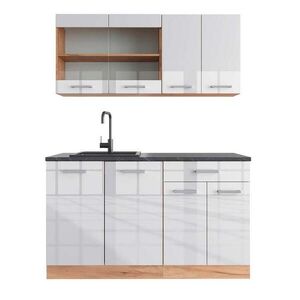Vicco JEDNOTKOVÁ KUCHYNĚ R-Line Bílý vysoký lesk/zlatý dub power 140 cm , PD Antracit obraz