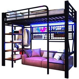 OKWISH VYSOKÁ postel 90/200 cm černá z kovu s LED lištou ovládanou aplikací a s tyčí na oblečení obraz