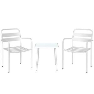 Outsunny BISTRO set 3dílný set Pozinkovaná ocel Tvrzené sklo Bílá obraz