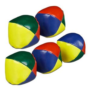 Relaxdays ŽONGLOVACÍ MÍČKY Barevné 5dílné-Set plast písek Ø 6, 5 cm obraz