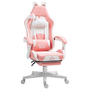 HOMCOM GAMING židle Ergonomická herní židle s bederní opěrkou, opěrkou nohou, růžová obraz