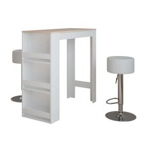 Vicco STOJACÍ BAROVÝ STŮL SE ŽIDLEMI Repose Bílá/Sonoma 45 x 110 cm se 2 barovými stoličkami obraz
