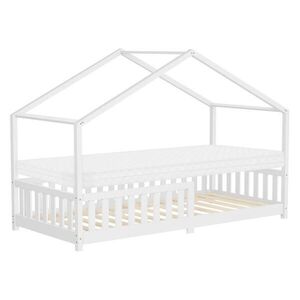 ML-DESIGN POSTEL VE TVARU DOMKU s matrací 90x200 cm, výška 10 cm, bílá, z borového dřeva s ochrannou zábradlí obraz