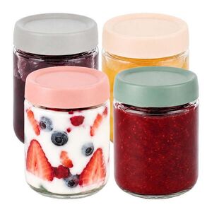 Relaxdays SKLENICE transparentní barevná víčka 4dílná-sada 450 ml obraz