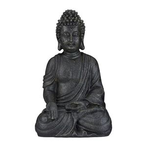 Relaxdays SOŠKA Tmavě šedá Buddha v sedě polyresin odolná proti povětrnosti 40 cm obraz