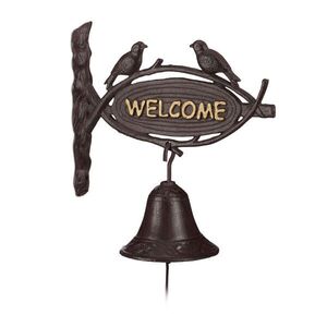 Relaxdays DVEŘNÍ ZVONEK Černý litinový s nápisem Welcome 20x25 cm obraz