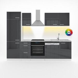 Vicco KUCHYŇSKÝ KOUT Optima Antracitový vysoký lesk/bílá 270 cm bez pracovní desky s páskem LED obraz