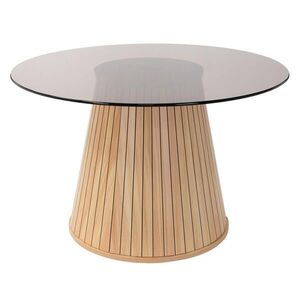 ML-DESIGN KONZOLOVÝ STOLEK se skleněnou deskou, kulatý, Ø 80 x 50 cm, vzhled dřeva, hnědý obraz