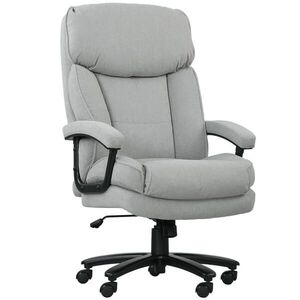 HOMCOM KANCELÁŘSKÁ ŽIDLE, ergonomická kancelářská židle s funkcí houpání, vzhled lnu, světle šedá obraz