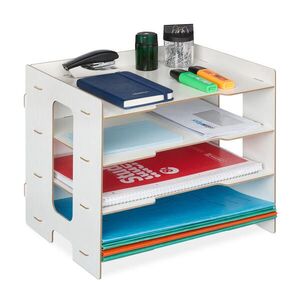 Relaxdays ODKLADAČ Bílý MDF 3 přihrádky obraz