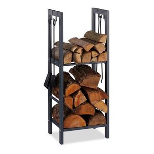 Relaxdays REGÁL Antracit ocelový na dřevo 2 police 100x40x30 cm obraz