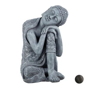 Relaxdays SOCHA světle šedá Buddha polyresin odolná vůči počasí 60 cm obraz