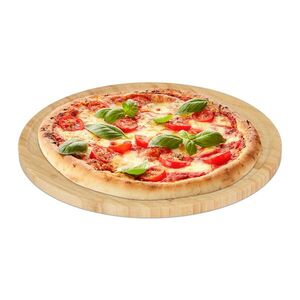 Relaxdays PIZZATALÍŘ Přírodní bambus 32 cm se zvýšeným okrajem obraz