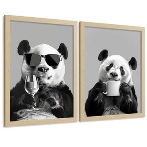 Nacnic PLAKAT Sada 2 Panda Bears A4 Lehký dřevěný rám obraz