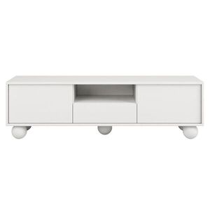 Beautysofa NÍZKÁ komoda Adel se 2 dvířky a 1 zásuvkou, s kulatými nožkami, 154 cm, bezúchytkový, bílý obraz