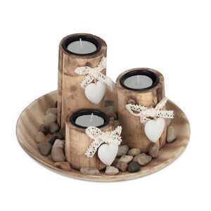Relaxdays SVÍCEN Přírodní Bílá 3ks-Set s dekorační miskou borovicové dřevo výška 13 cm obraz