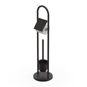 Relaxdays WC-SOUPRAVA Černá nerez s držákem papíru a WC kartáčem výška 79 cm obraz