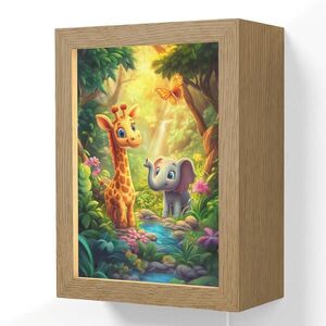 OnlyWow NÁSTĚNNÁ LAMPA Žirafa - slon - květiny - džungle 15x20 cm obraz
