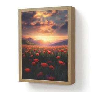 OnlyWow NÁSTĚNNÁ LAMPA S AKUMULÁTOREM Krajina - Západ slunce - Květinové pole 30x40 cm obraz