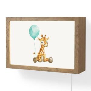 OnlyWow NÁSTĚNNÁ LAMPA Žirafa - Dítě - Zvířata - Modrý balón 30x20 cm obraz