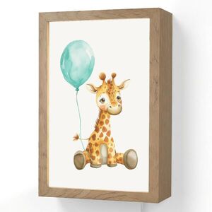 OnlyWow NÁSTĚNNÁ LAMPA Žirafa - Dítě - Zvířata - Modrý balón 20x30 cm obraz