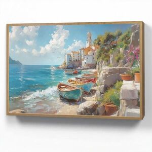 OnlyWow NÁSTĚNNÁ LAMPA S AKUMULÁTOREM Lodě - skály - moře - slunce 90x60 cm obraz