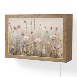 OnlyWow NÁSTĚNNÁ LAMPA Květiny - růžová - moderní - béžová 30x20 cm obraz